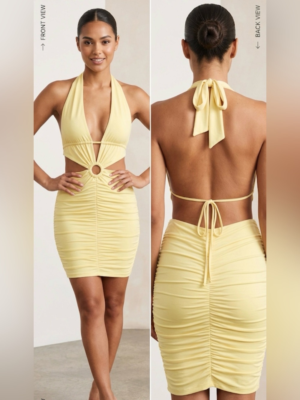 Sunbeam Halter Cutout Ruched Mini Dress